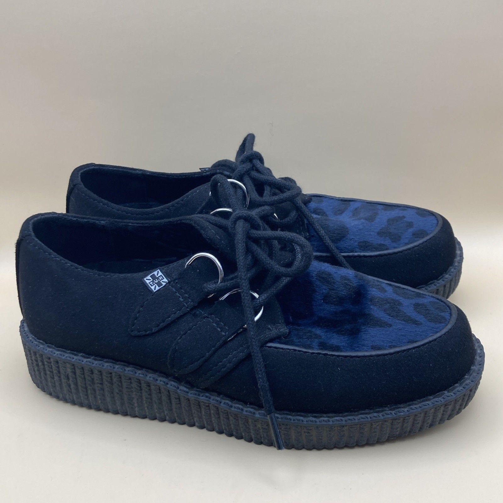 T.U.K. Footwear T.U.K Vegan Black & Navy Leopard D Ring Creeper Shoes W5 M3 Size US 5 / IT 35 - 5 Thumbnail