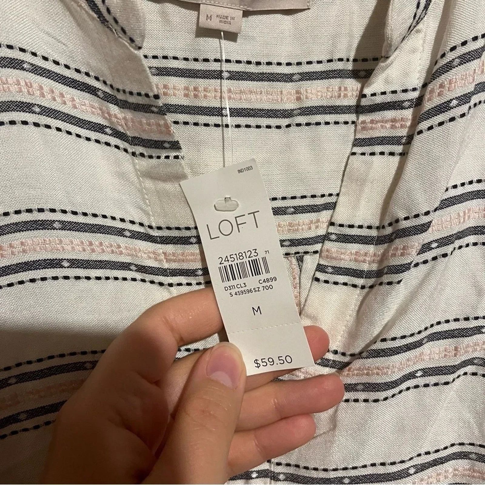 Loft LOFT Blouse NWT Medium White Striped Rayon V Neck Size M / US 6-8 / IT 42-44 - 2 Thumbnail