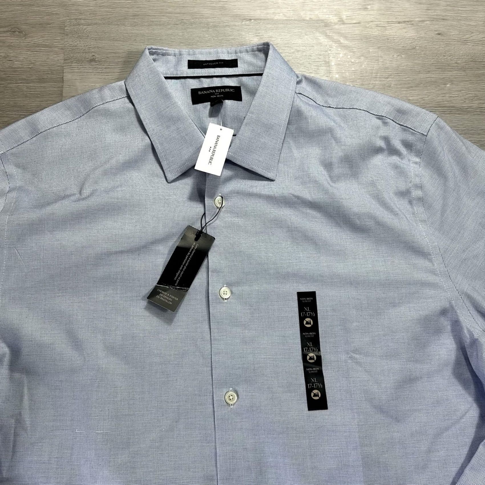 Banana Republic Banana Republic Dress Shirt Mens XL Blue Check Non-Iron Long Sleeve Untucked Regular Fit Shirt Size 46R - 3 Thumbnail