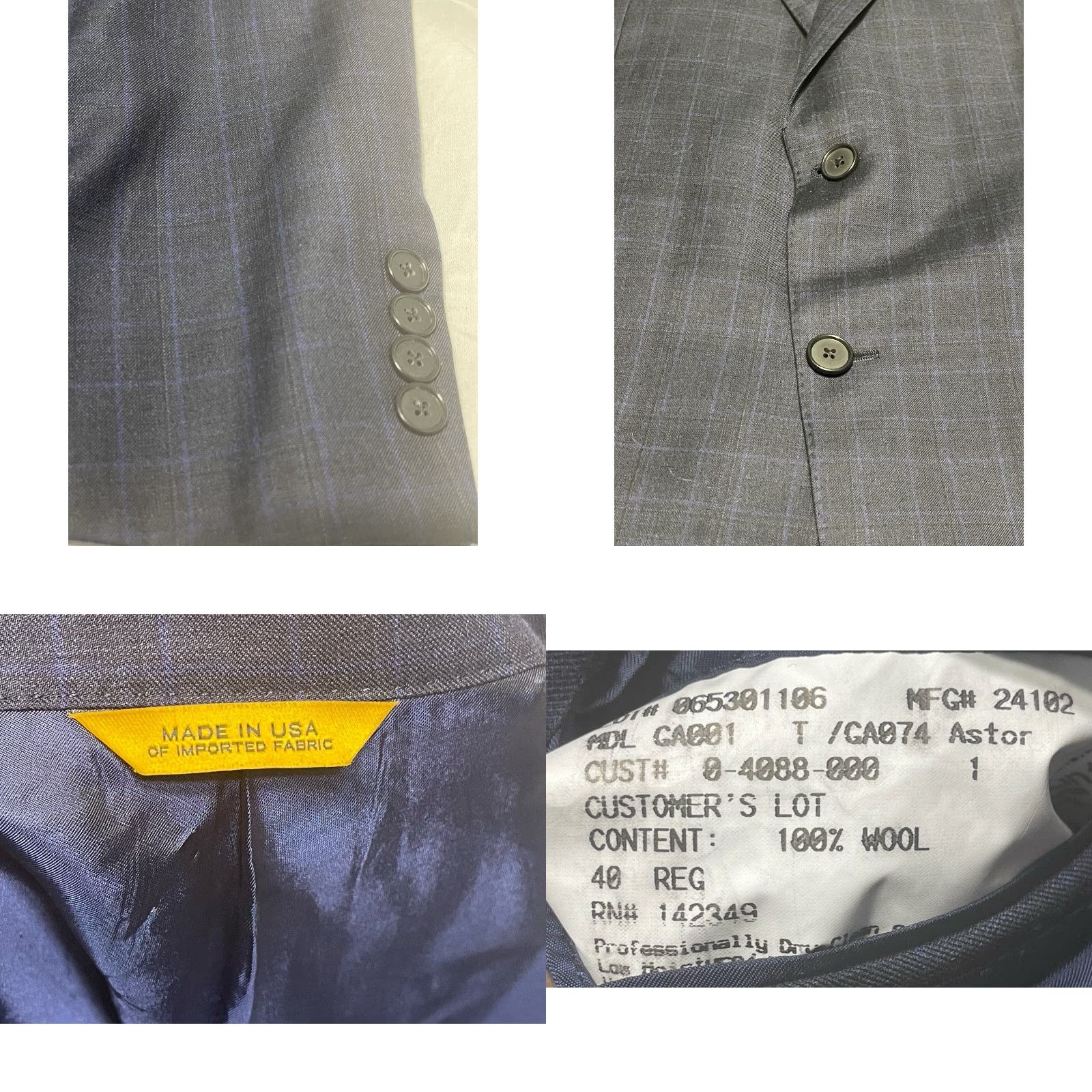 Loro Piana Hickey Freeman Astor Blazer Wool Navy Blue Plaid 40R Mens Jacket Sport Coat Size 40R - 8 Thumbnail