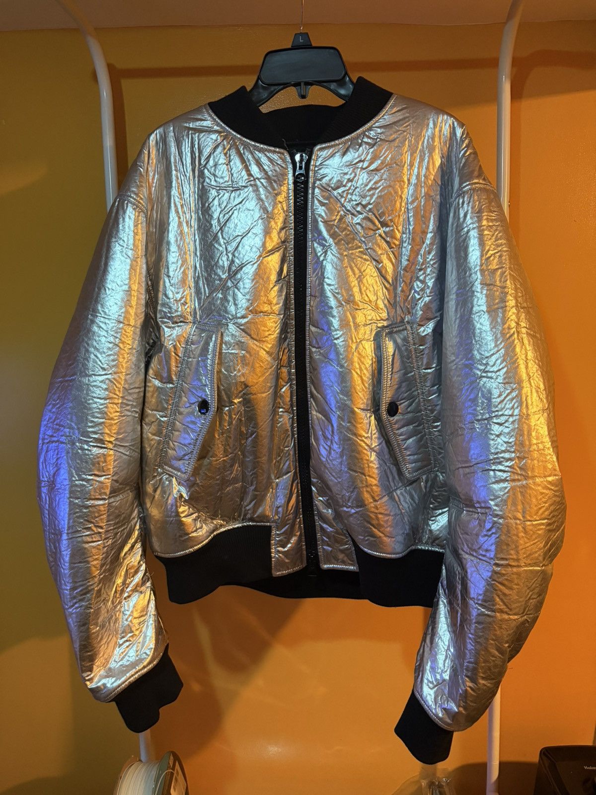 Dries Van Noten GRAIL Dries van noten Silver Metallic Backzip Bomber Jacket Size US L / EU 52-54 / 3 - 1 Thumbnail