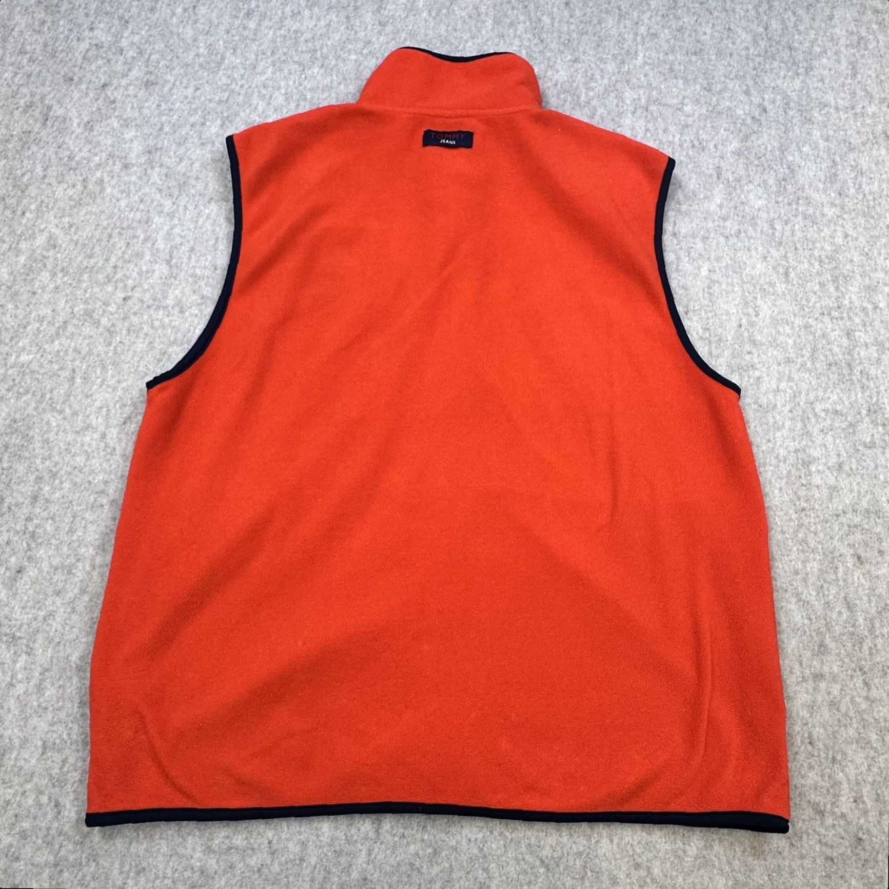 Tommy Hilfiger Tommy Jeans Vest Mens L Orange Fleece Full Zip Mock Neck Chest Pocket Logo Size 42R - 7 Thumbnail