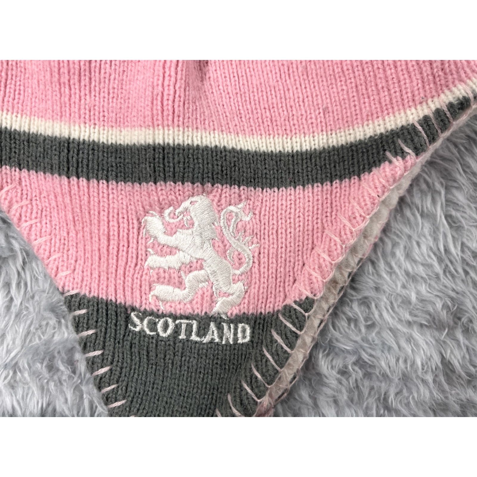 Pinko International Insignia Beanie Womens One Size Pink Gray Striped Knit Acrylic Ear Flaps Scotland Outdoor Ski Size ONE SIZE - 4 Thumbnail
