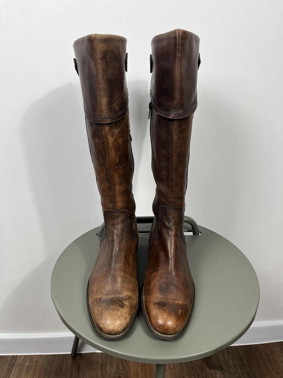 Leather Brown Leather Tall Boots Buckle Strap Zip Closure EU 39 Size US 8.5 / IT 38.5 - 6 Thumbnail