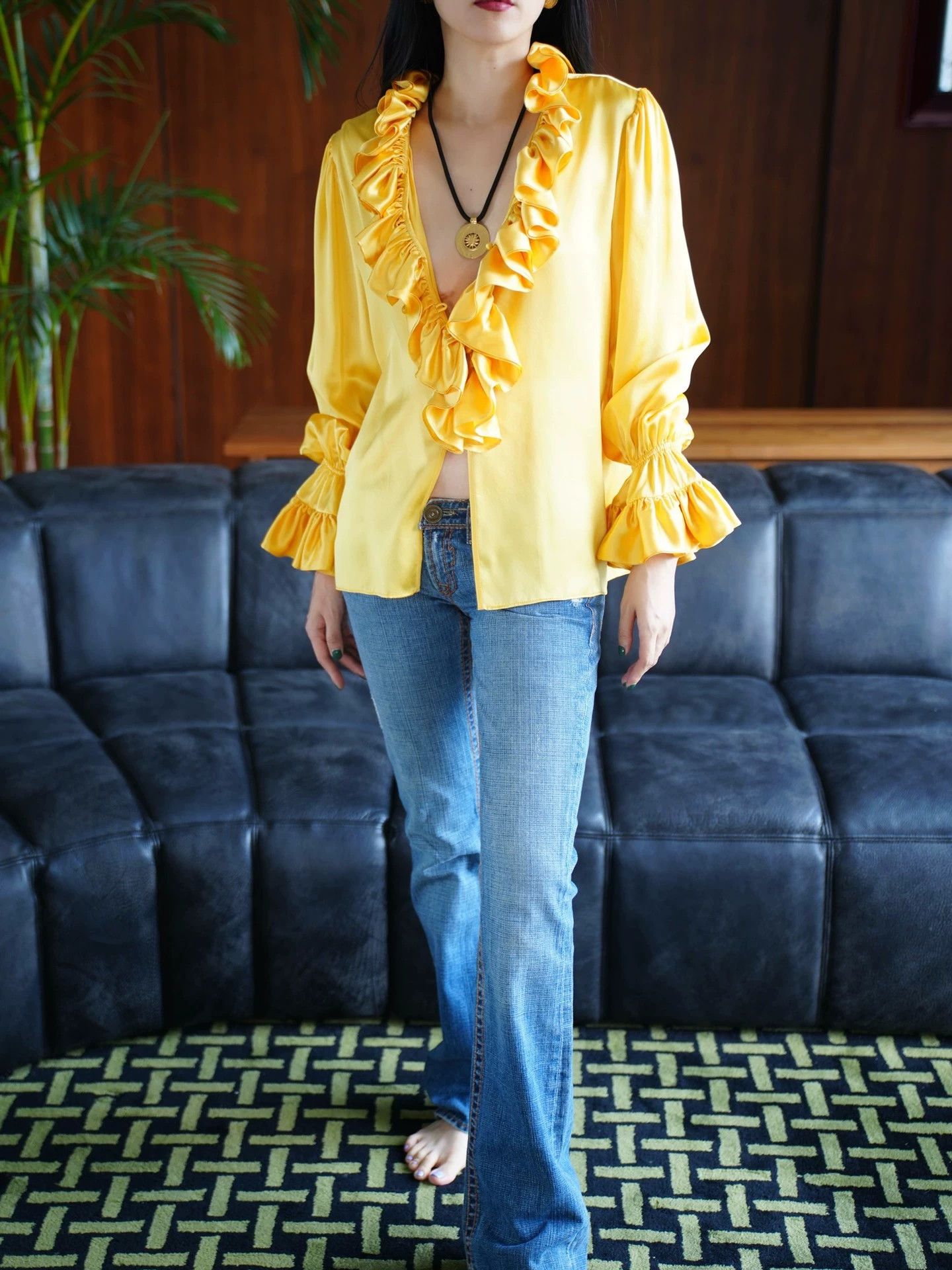 Other Custom Sunset Yellow Silk Vampire Shirt Loose Fit Size S / US 4 / IT 40 - 7 Thumbnail