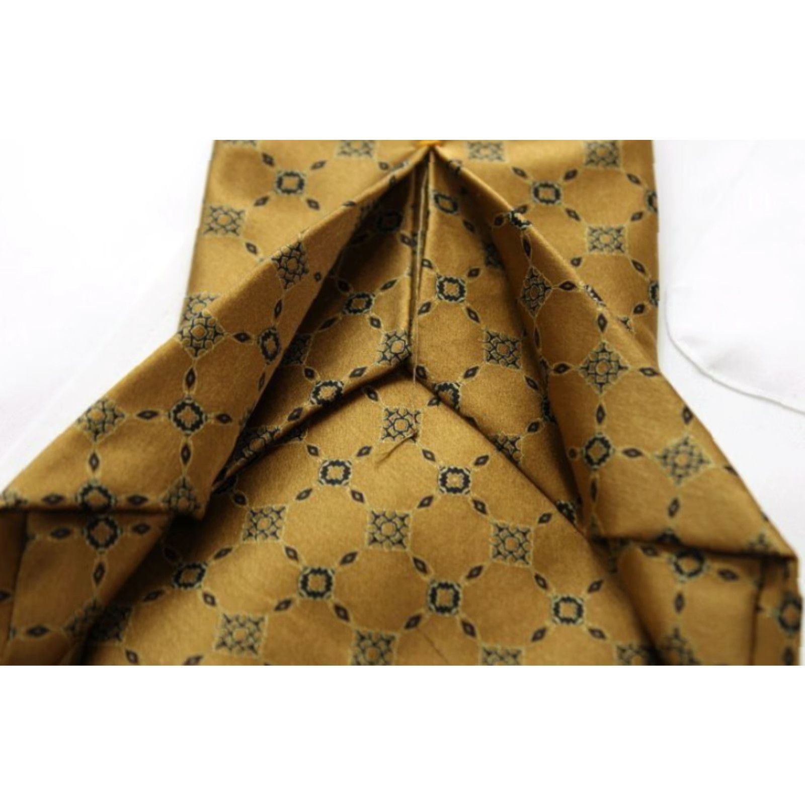 Vintage VINTAGE Dolcepunta 7-Fold Necktie Mens Gold 100% Silk Geometric Luxury Italy Classic 60" Long 4" Wide Mens Gold Geometric Silk Tie Size ONE SIZE - 4 Thumbnail