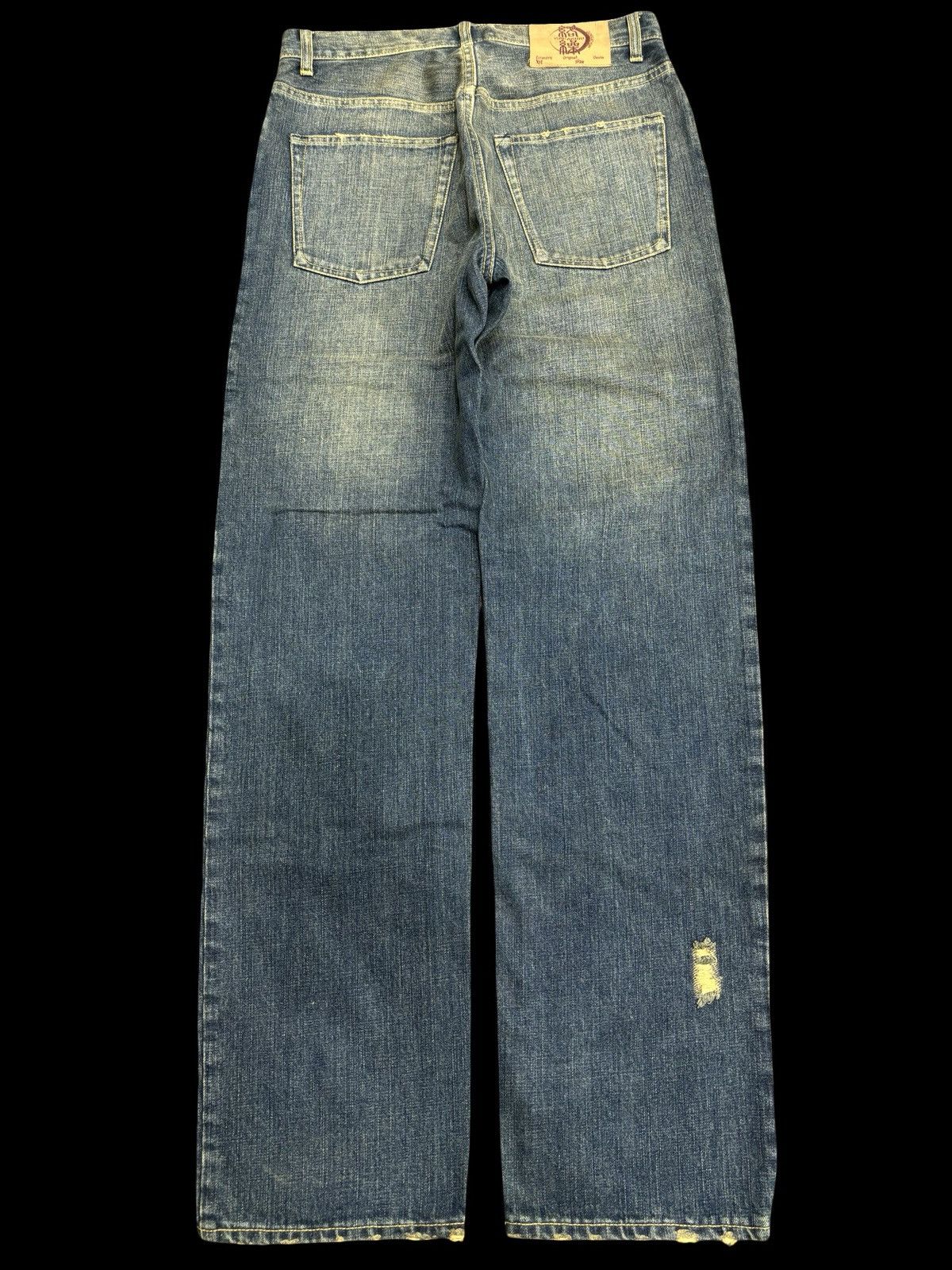 Japanese Brand 💥KARAKURI TAMASHI Koi Fish Embroided Distressed Denim F551 Size US 31 - 2 Thumbnail