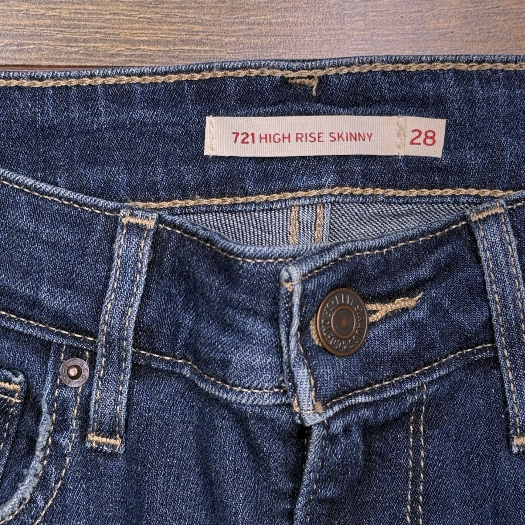 Levi's Levi's 721 High Rise Skinny Jeans Womens 28 Blue Distressed Stretch Denim Slim 5-Pocket Modern Vintage? No (but avoid adding). Size 28" / US 6 / IT 42 - 4 Thumbnail