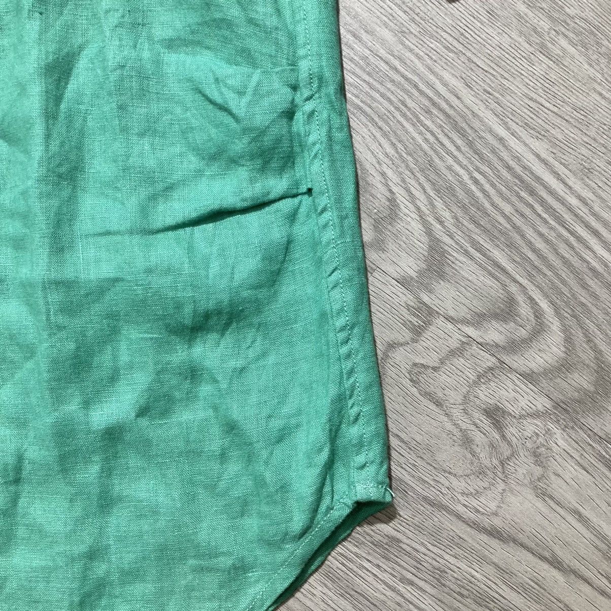 Japanese Brand 2000s Beams Heart Collar Overhead Linen Shirt Green Designer Size M / US 6-8 / IT 42-44 - 9 Thumbnail