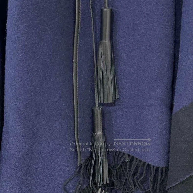 Hermes Hermes Deep Blue Leather Trimmed Fringe Poncho Cloak Size M / US 6-8 / IT 42-44 - 4 Thumbnail
