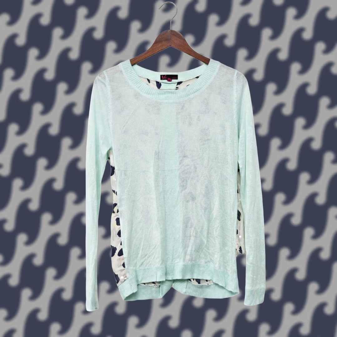 Vintage VINTAGE Mint Green Leopard Back Cardigan Women’s Small Sheer Lightweight Y2K Knit Top Size S / US 4 / IT 40 - 1 Thumbnail