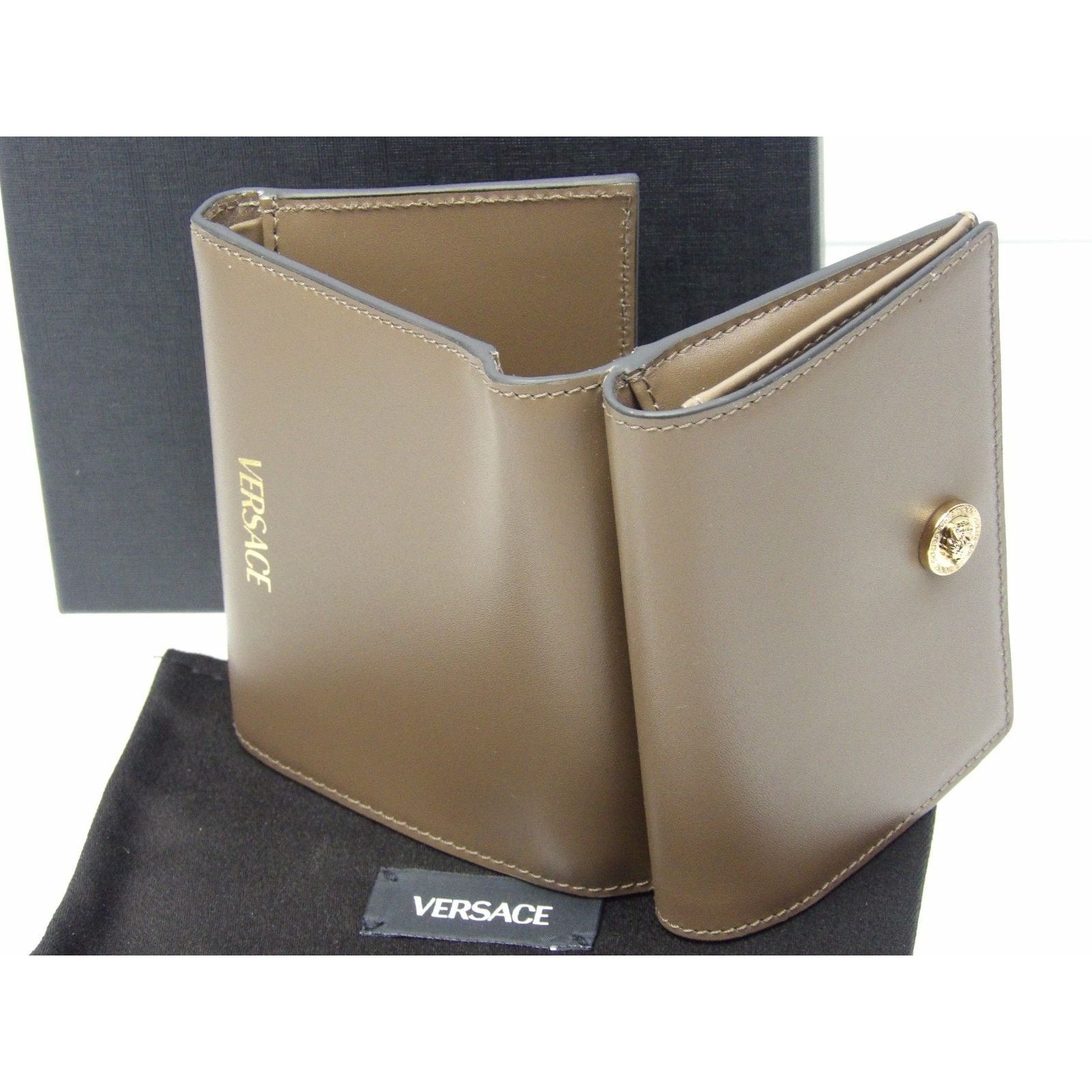 Versace VERSACE GREEN LEATHER GOLD MEDUSA LOGO TRIFOLD WALLET Size ONE SIZE - 3 Thumbnail