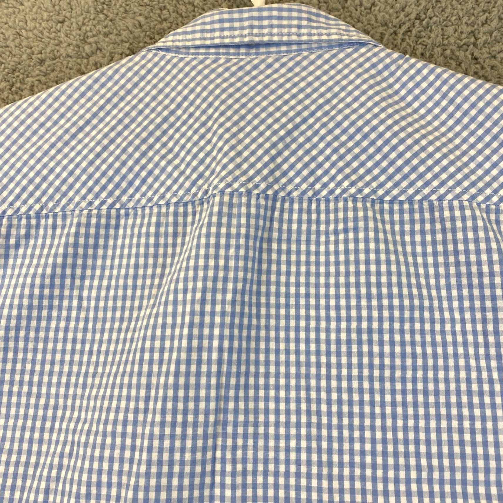 Vintage VINTAGE Paper Denim & Cloth Men's Short Sleeve Dress Shirt XL Blue White Check Cotton Blend 43-27 Size 46R - 7 Thumbnail