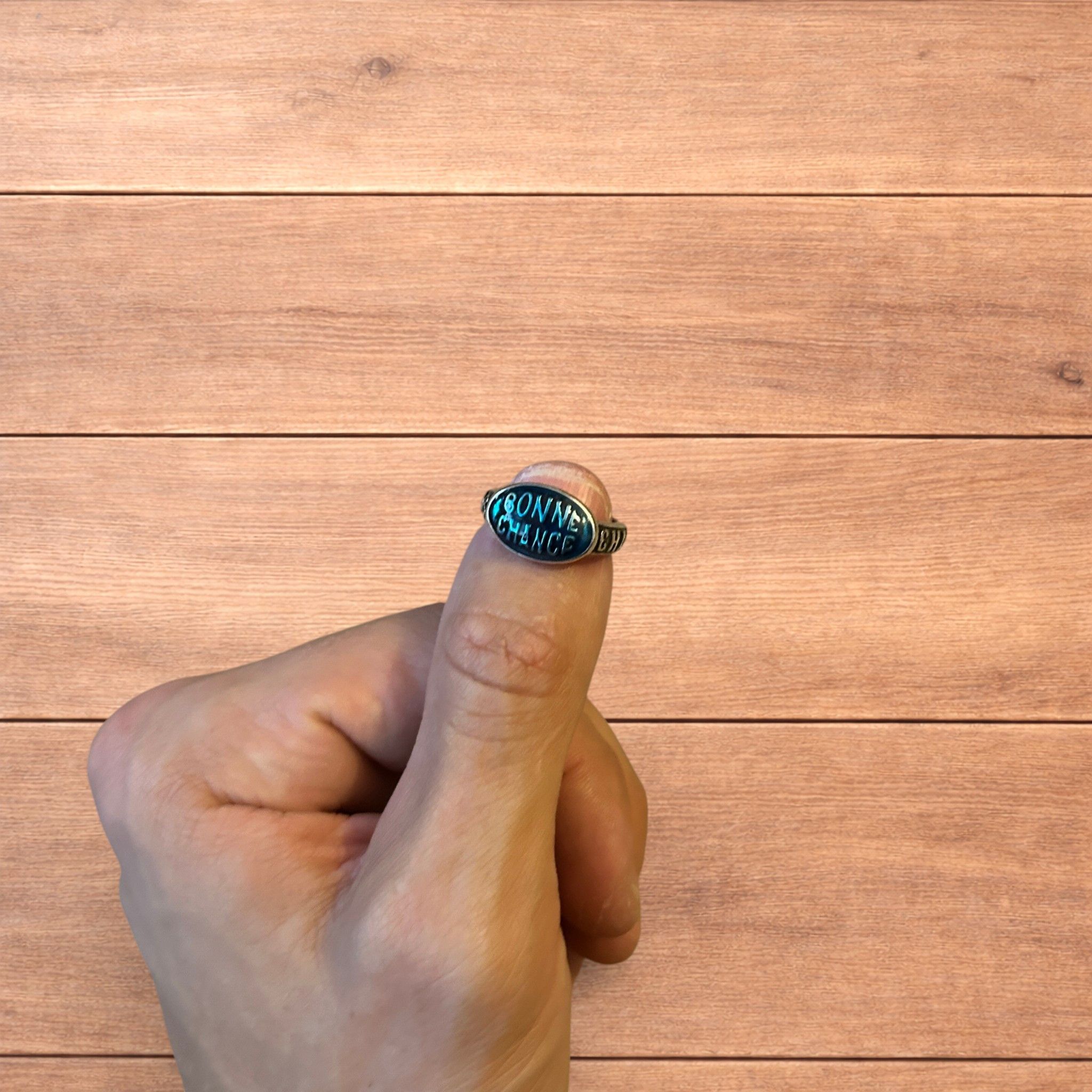 Japanese Brand Vintage style stainless steel Bonne Chance ring in silver. Size ONE SIZE - 1 Thumbnail