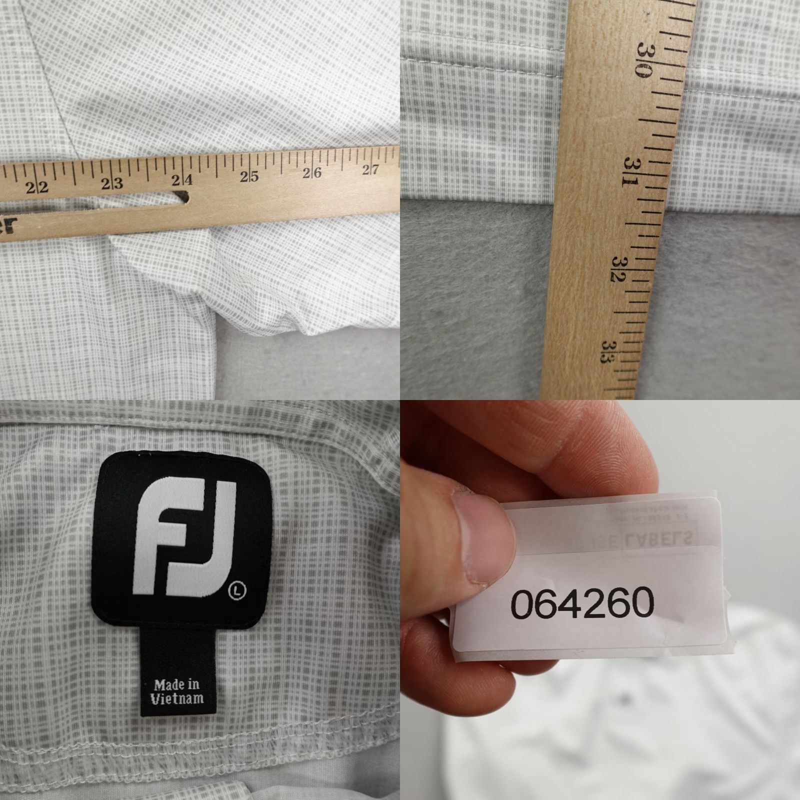 Footjoy FootJoy Polo Shirt Mens Large Gray White Performance Golf Golfer Flex Grid Print Size US L / EU 52-54 / 3 - 8 Thumbnail