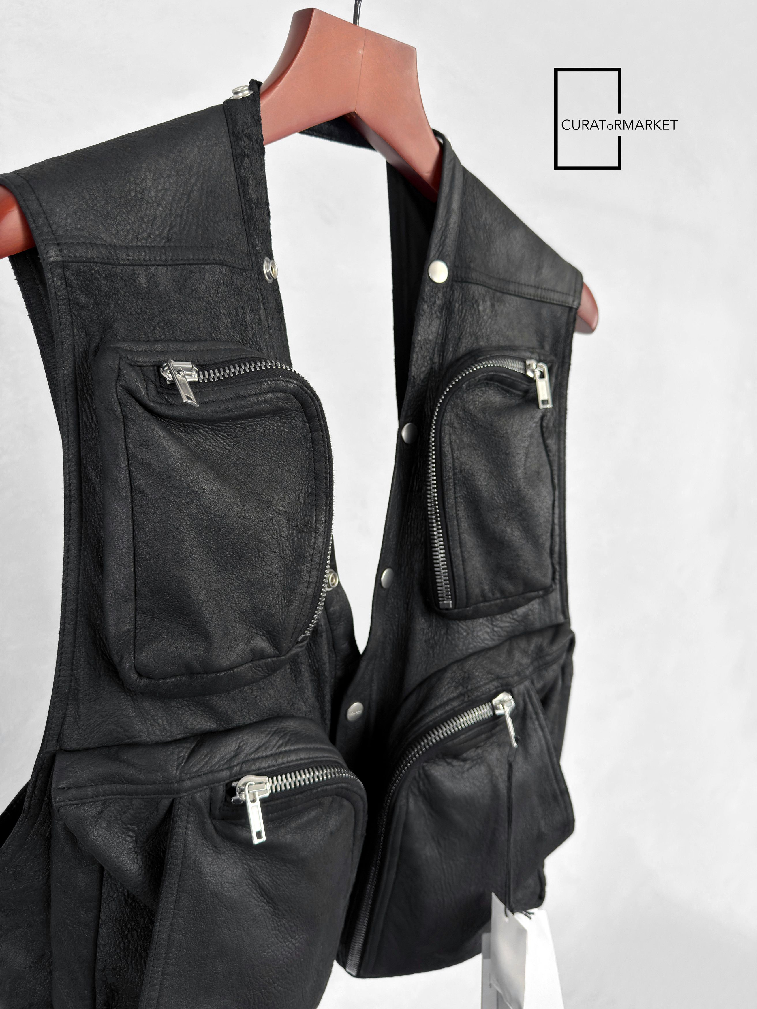 Rick Owens EU50 Zip Blistered Lamb Leather Cargo Vest FW24 Porterville Size US M / EU 48-50 / 2 - 3 Thumbnail