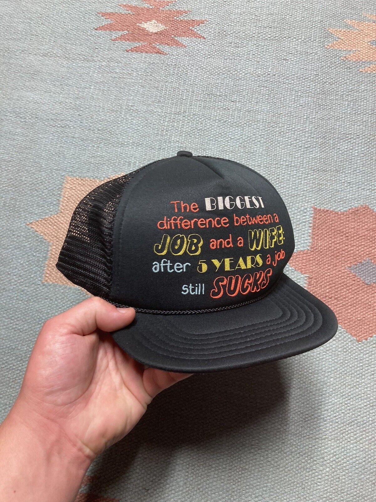 Vintage trucker hat difference between job wife still sucks funny Size ONE SIZE - 1 Thumbnail