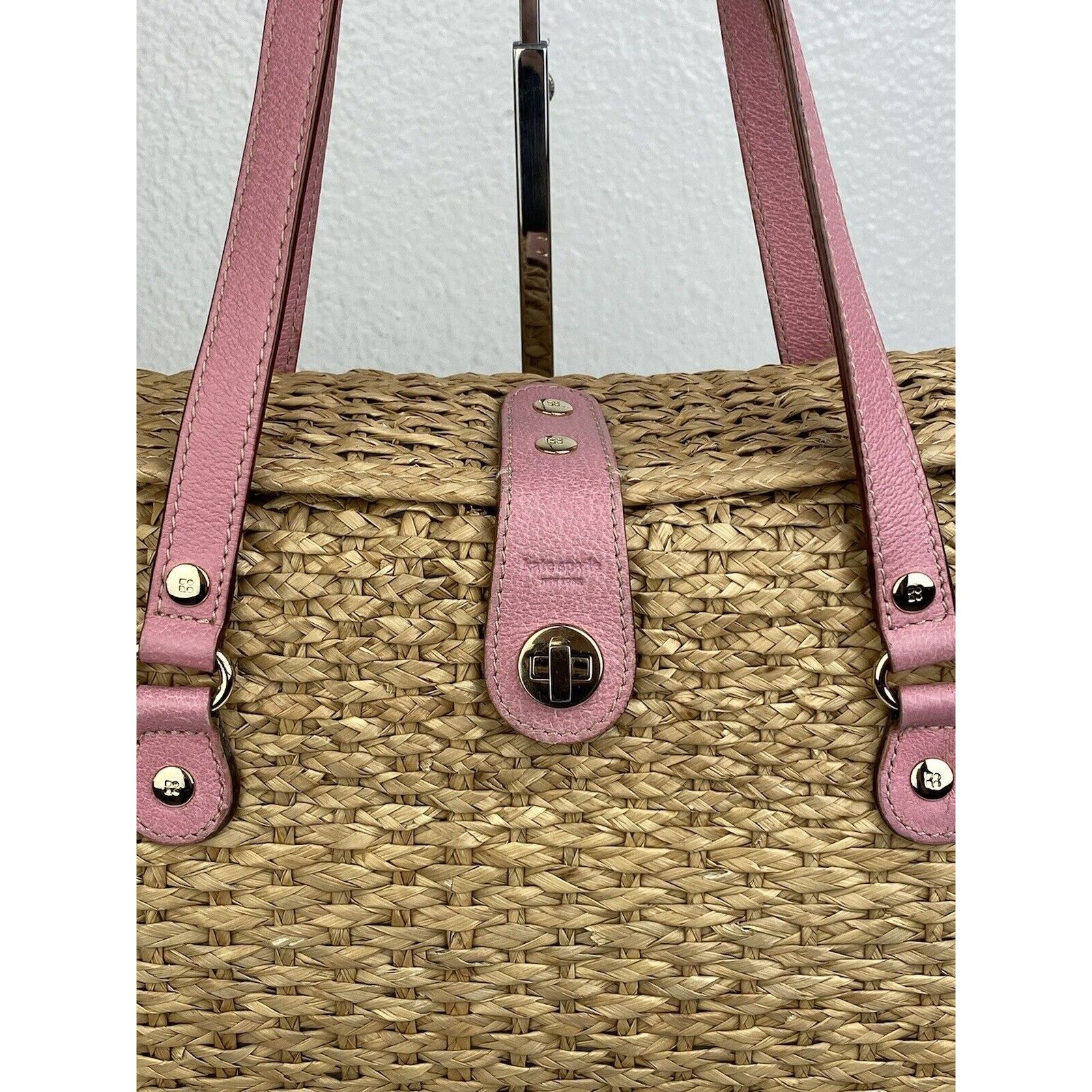 Kate Spade Kate Spade Straw Picnic Wine Bag Purse Basket Pink Leather Size ONE SIZE - 2 Thumbnail