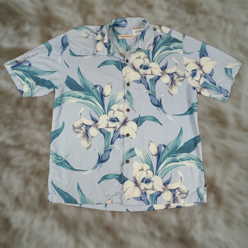 Tommy Bahama VINTAGE Tommy Bahama Shirt Men Large Blue Silk Hawaiian Aloha Floral Short Sleeve Size US L / EU 52-54 / 3 - 1 Thumbnail
