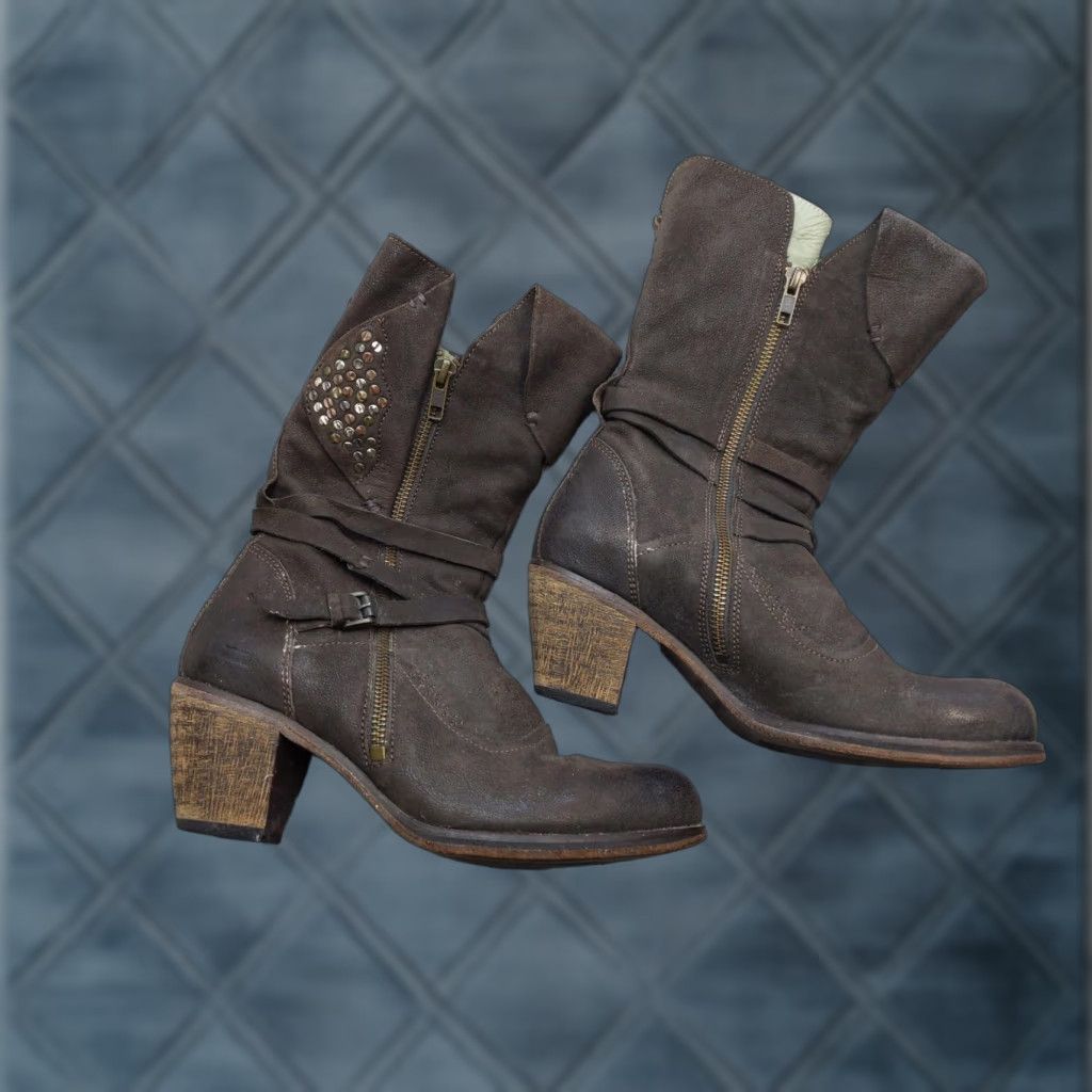 Vintage Nico Nerini Boots Womens 6.5 Brown Leather Mid Calf Zip Studded Biker Boots Size US 7 / IT 37 - 1 Thumbnail