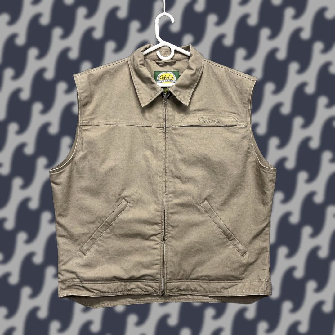 Vintage Cabela's Vest Mens XL Khaki Zip Front Fleece Lined Canvas Outdoor Workwear Field Shirt Size US XL / EU 56 / 4 - 1 Thumbnail