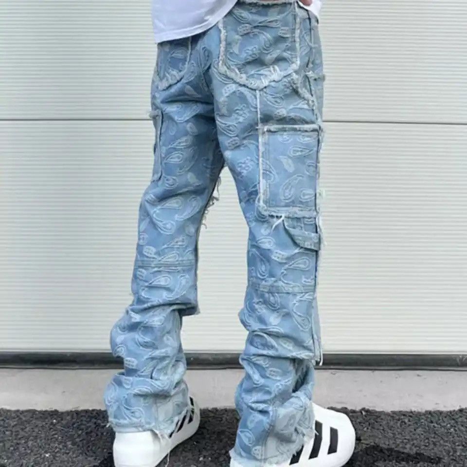 Japanese Brand × Vintage Urban Cashew Flower Full Print Patchwork Baggy Flare Jeans Size US 30 / EU 46 - 4 Thumbnail