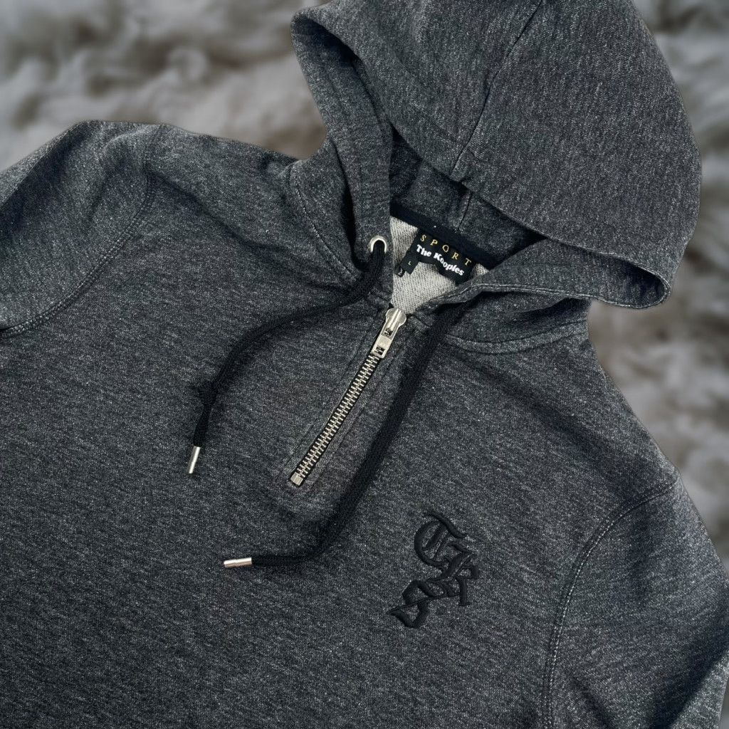 The Kooples Sport Men's Gray Cotton 1/4 Zip Hoodie Sweatshirt Large