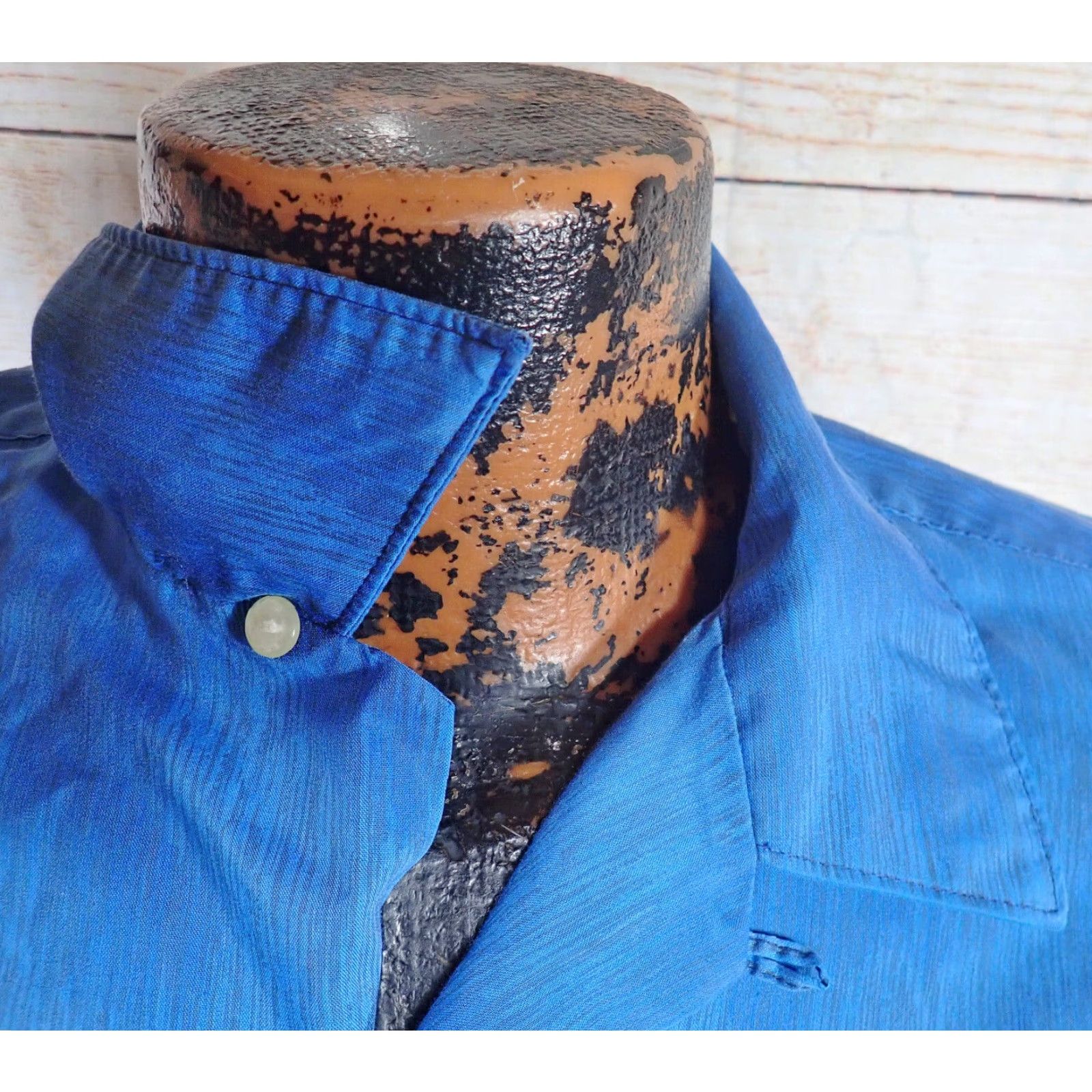 Van Heusen Van Heusen Vintage Shirt - Rockabilly Loop Collar Button-Front Short/Long Sleeve Mens Large Blue Black 1950s 60s United States Chest 48 in Size US L / EU 52-54 / 3 - 3 Thumbnail