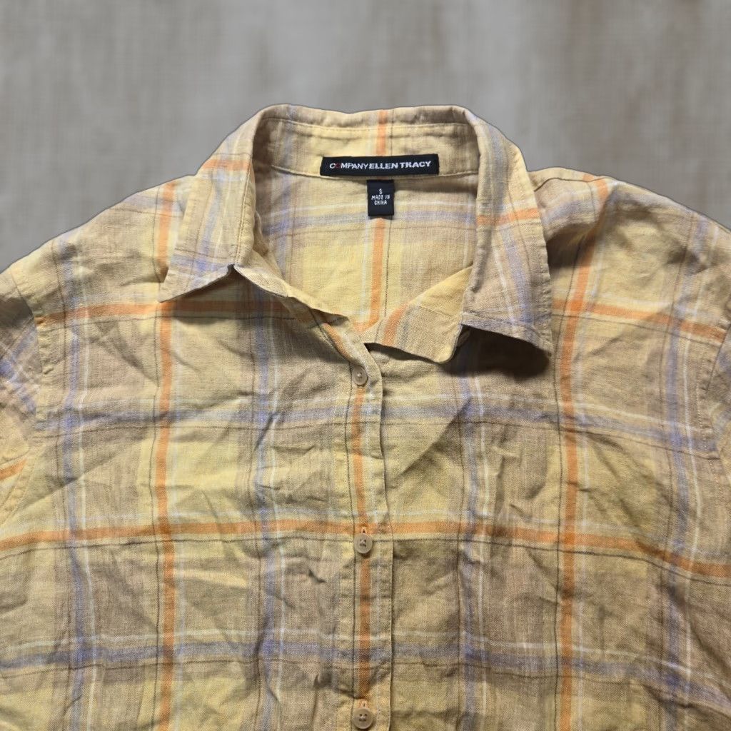Ellen Tracy VINTAGE Ellen Tracy Women's Yellow Long Sleeve Button-Down Shirt Small Cotton Fall Office Wear Size S / US 4 / IT 40 - 1 Thumbnail