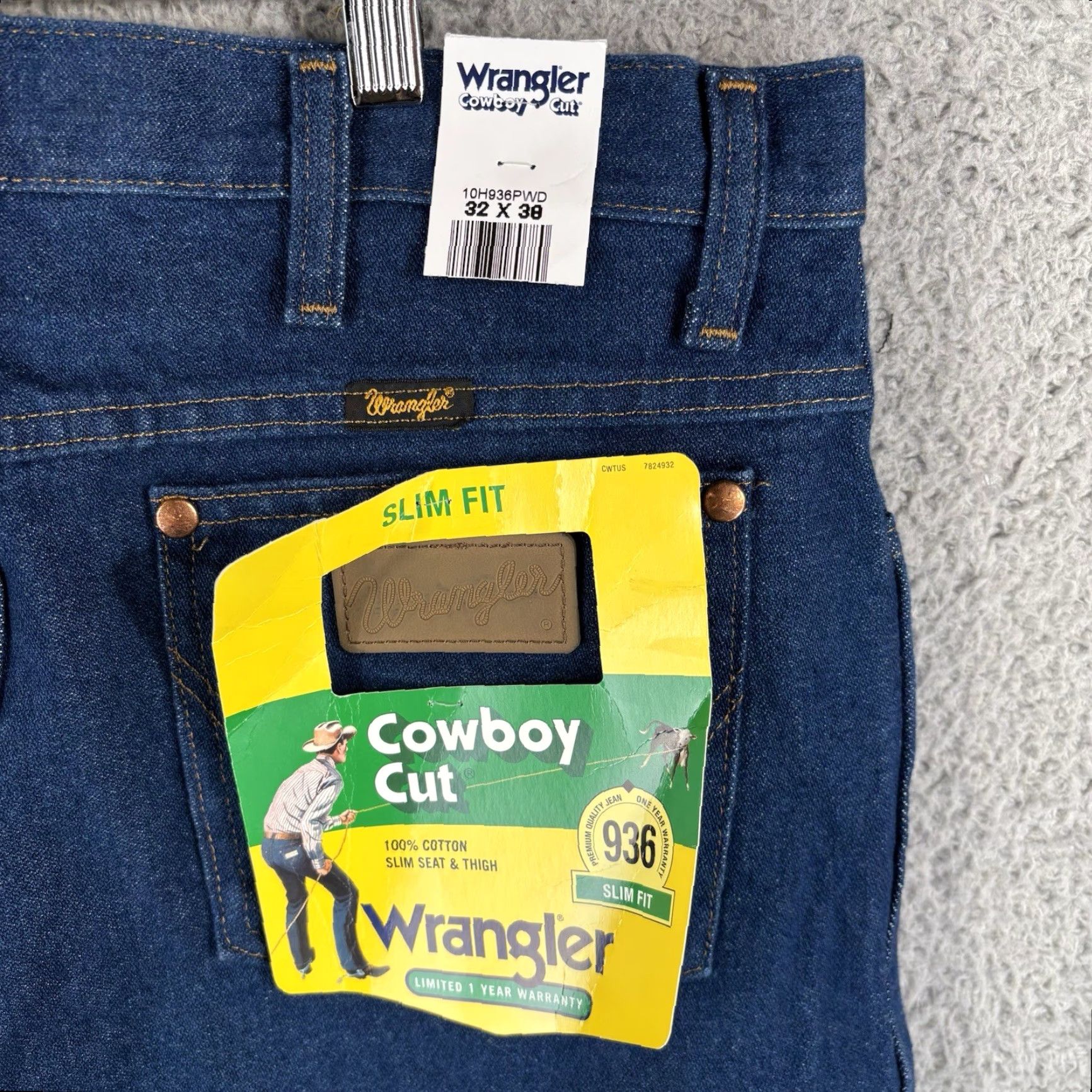 Wrangler Wrangler Cowboy Cut 936 Slim Fit Jeans 32x38 Regular Men Blue Denim 100% Cotton Comfort Pocket 5-Pocket Y2K Cowboy Theme Vintage No Size US 32 / EU 48 - 5 Thumbnail