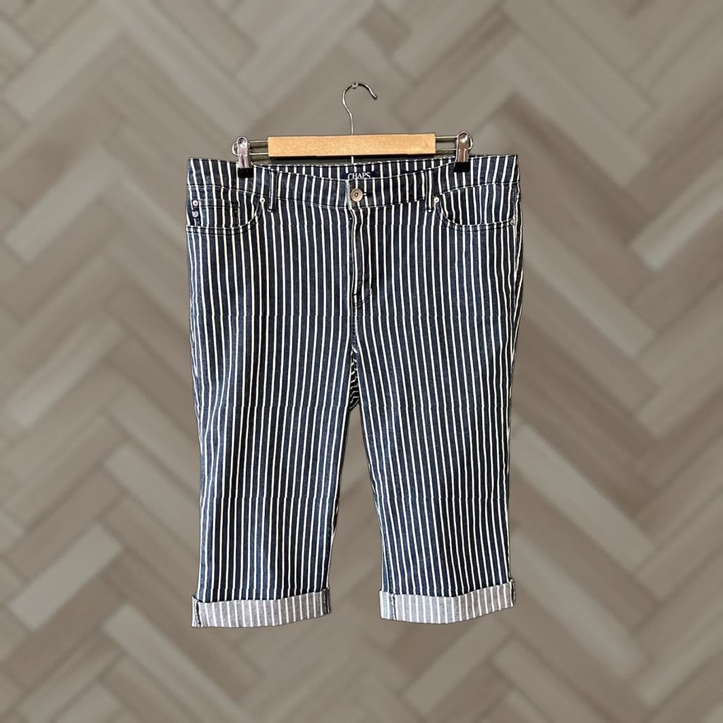 Chaps Chaps Slim Cropped Jeans Blue Stripe 16/33 Women Mid Rise 5-Pocket Denim Cotton Blend Size 16 Size 38" / US 16 / IT 52 - 1 Thumbnail