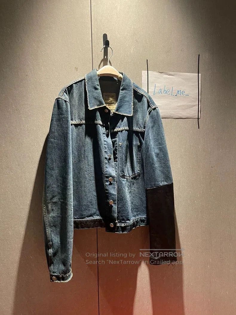 Helmut Lang HELMUT LANG LEATHER SLEEVE DENIM JACKET SS 03 | Grailed