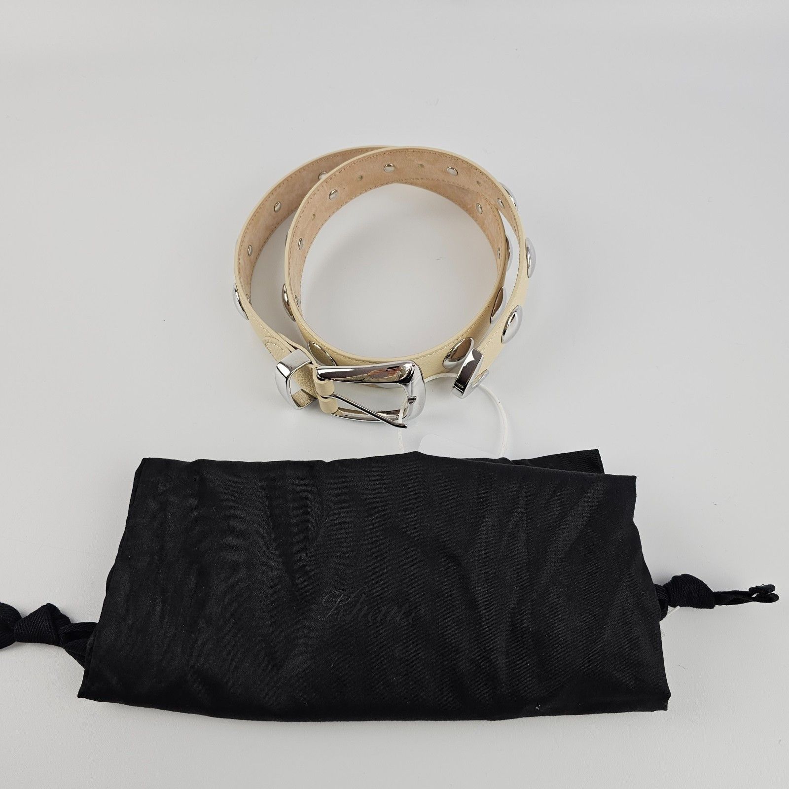 KHAITE KHAITE Benny Dark Ivory Leather Silver Studs Belt Size ONE SIZE - 4 Thumbnail