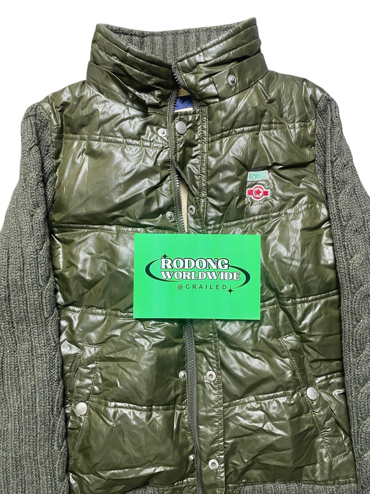 Japanese Brand VINTAGE RABBIT & CO LTD PUFFER KNIT ZIPPER JACKET GREEN ARMY Size US S / EU 44-46 / 1 - 2 Thumbnail