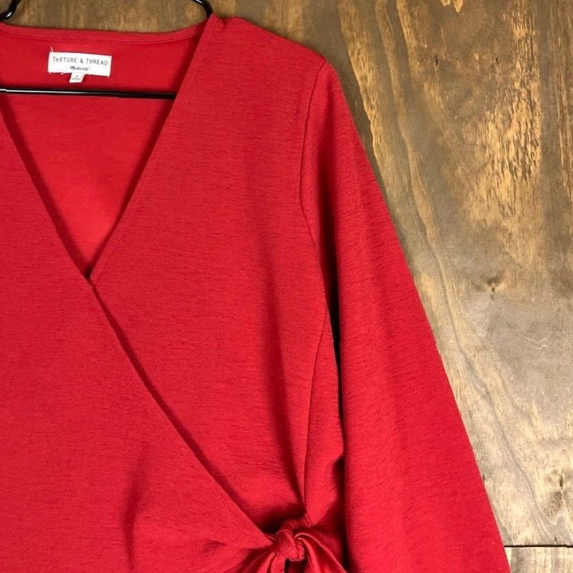 Madewell Madewell Blouse Women's Red Wrap V-Neck Long Sleeve Stretch Large Size L / US 10 / IT 46 - 5 Thumbnail