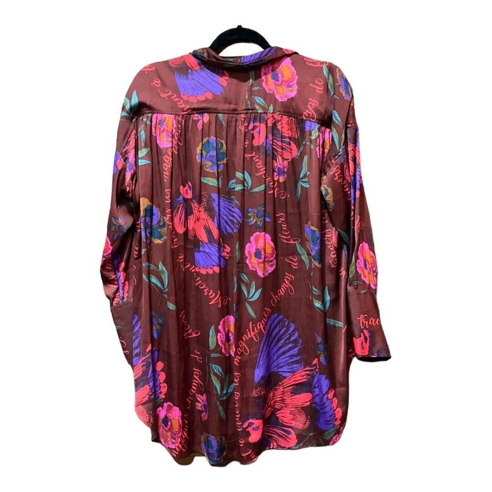 Free People Free People Silky Nights Blouse XS Cranberry Red Floral Size XS / US 0-2 / IT 36-38 - 6 Thumbnail