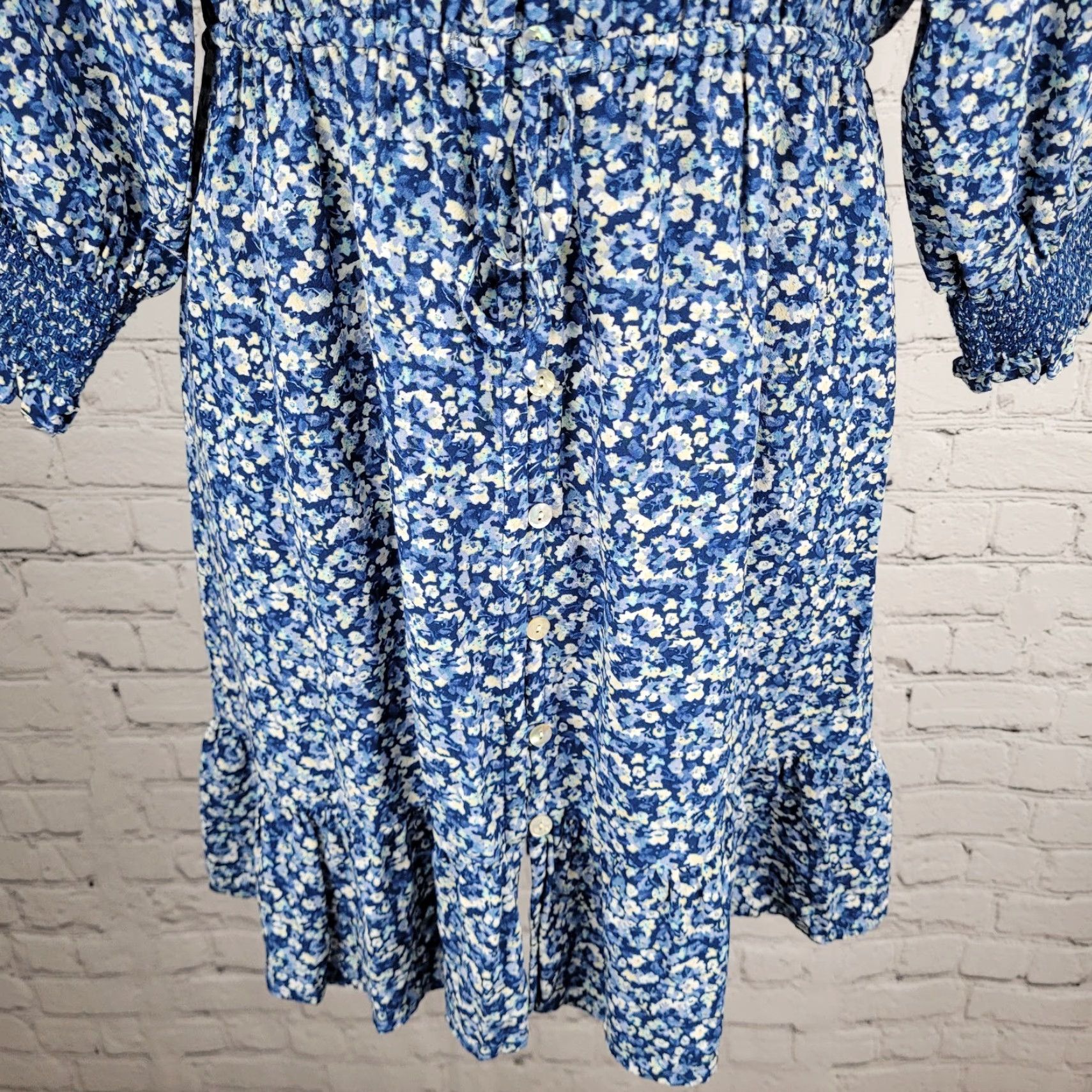 Rails Rails Blue Floral Eliza Chrysanthemum Dress 3/4 Sleeve Tie Waist Unlined Small S Size S / US 4 / IT 40 - 6 Thumbnail