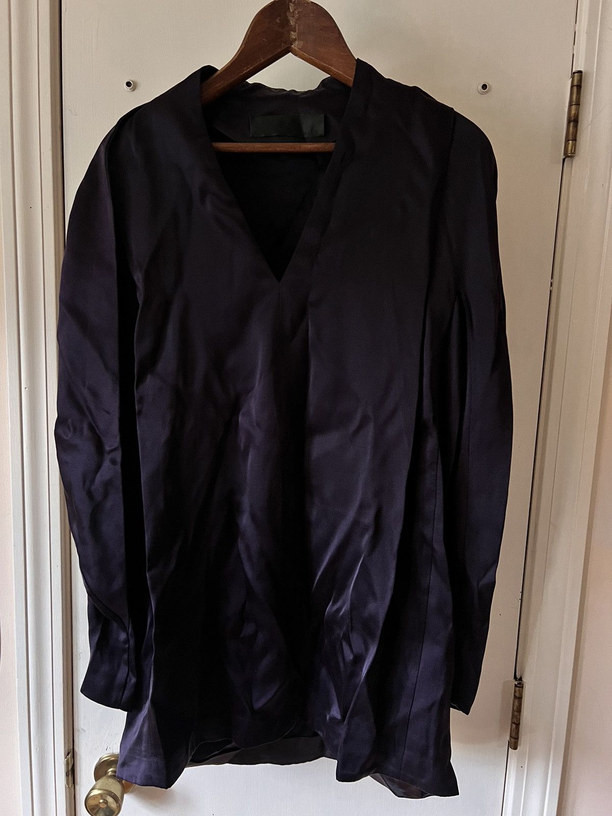 100% SILK Blouse Shawl Shirt 36 Purple long sleeve