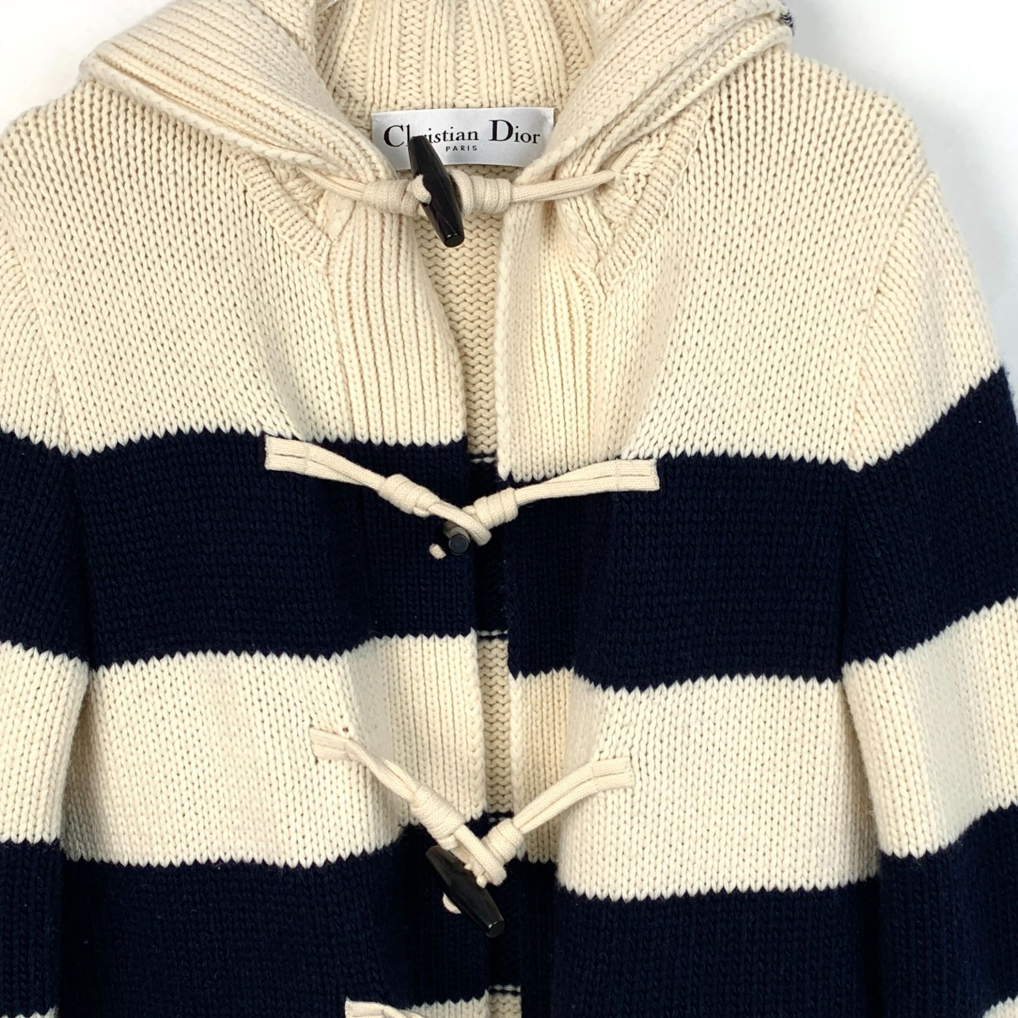 Dior Christian Dior Striped Wool Knit Hooded Duffle Coat Size XS / US 0-2 / IT 36-38 - 4 Thumbnail