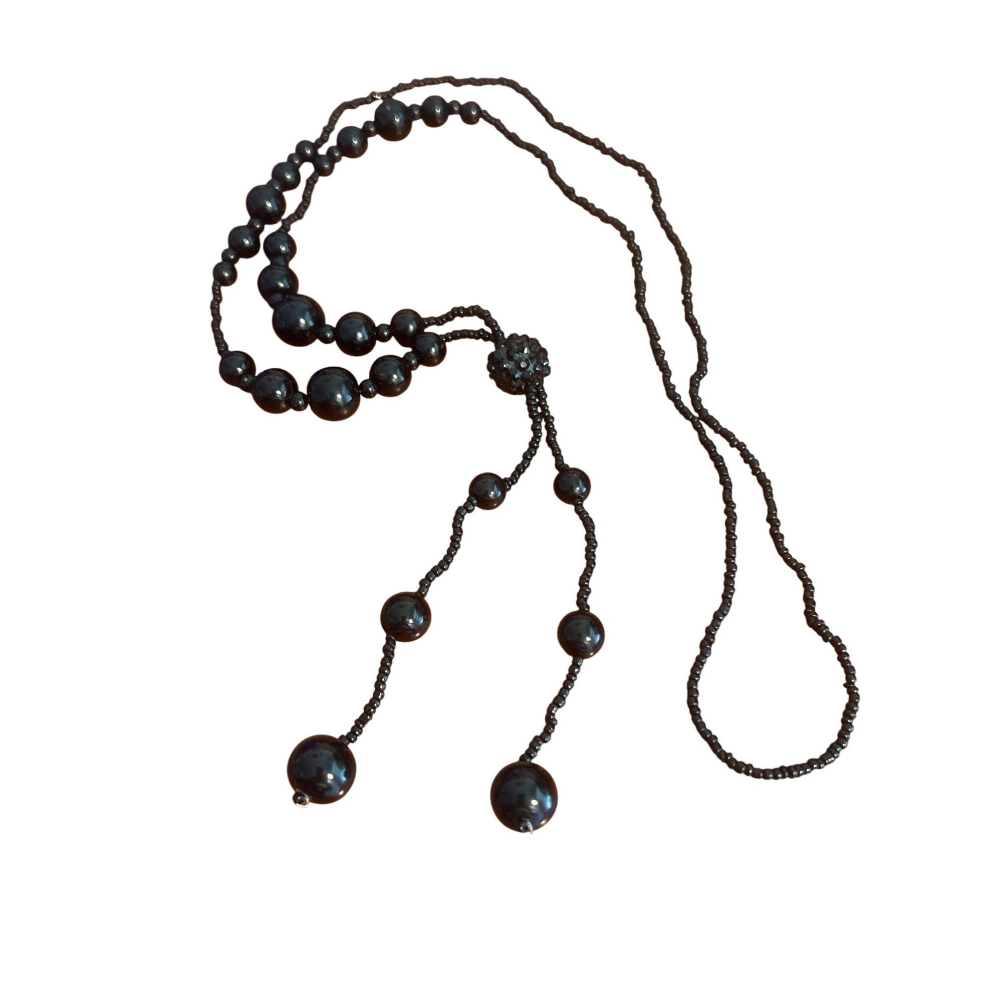 Other Vintage Black Glass Seed Bead Lariat Necklace 30" Tassel 4" Size ONE SIZE - 1 Thumbnail