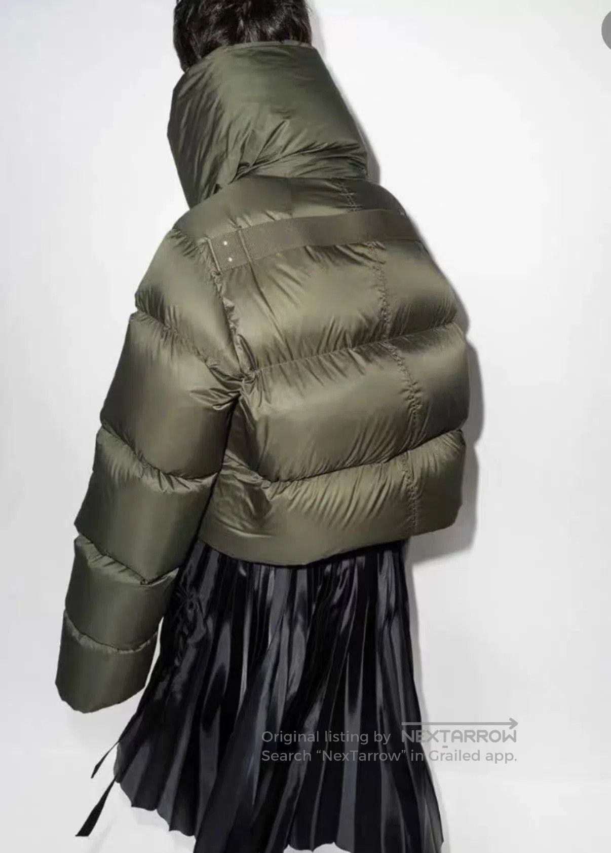 Rick Owens Green Cropped Puffer Jacket with High Collar. Size US XS / EU 42 / 0 - 7 Thumbnail