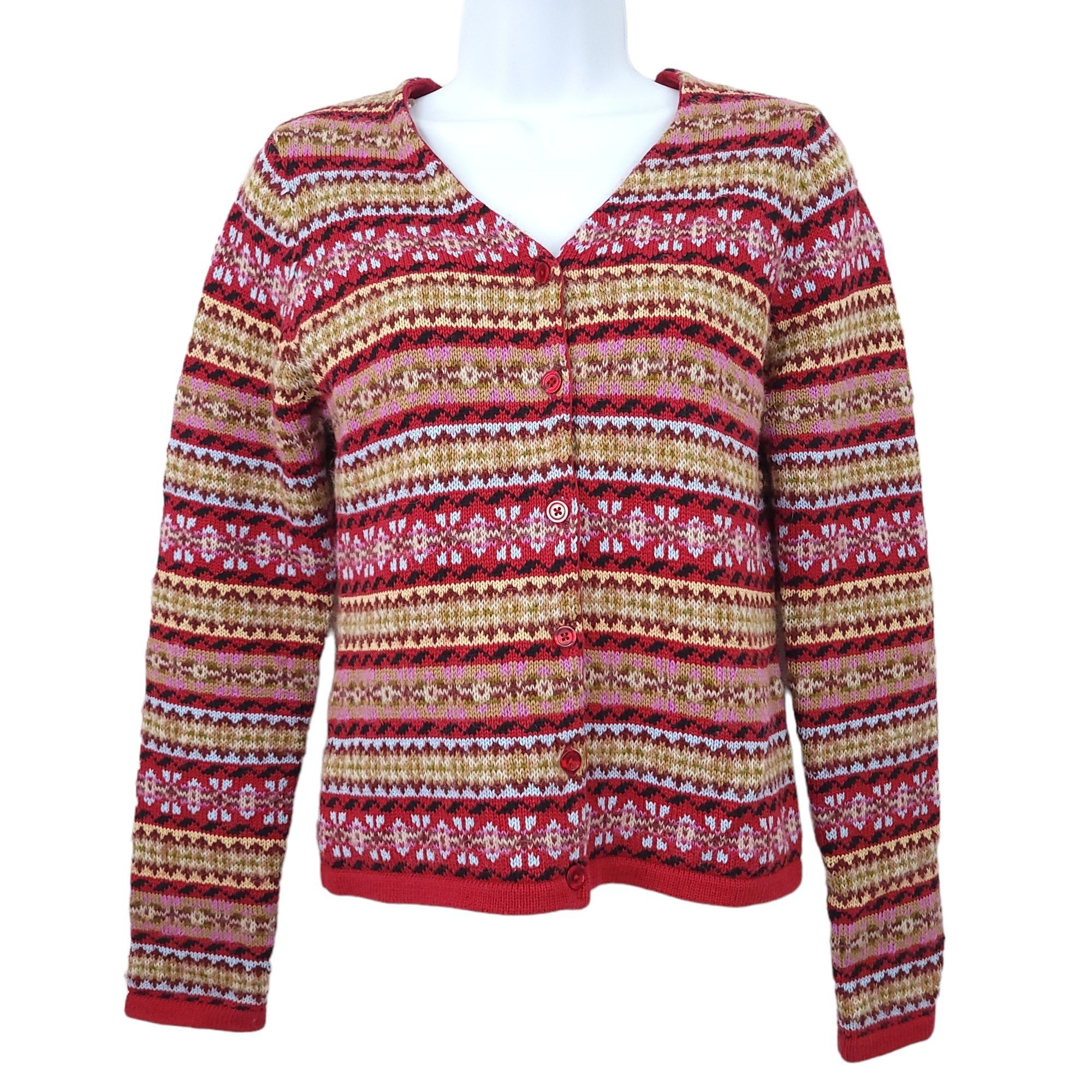 Other Harolds Fair Isle Cardigan Sweater S Vintage 90s Faux Fur Size S / US 4 / IT 40 - 2 Thumbnail