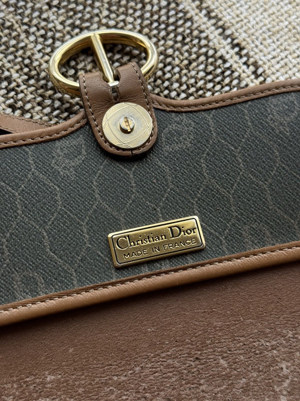 Dior Christian Dior Vintage Khaki Honeycomb Canvas Leather Bag Size ONE SIZE - 11 Thumbnail