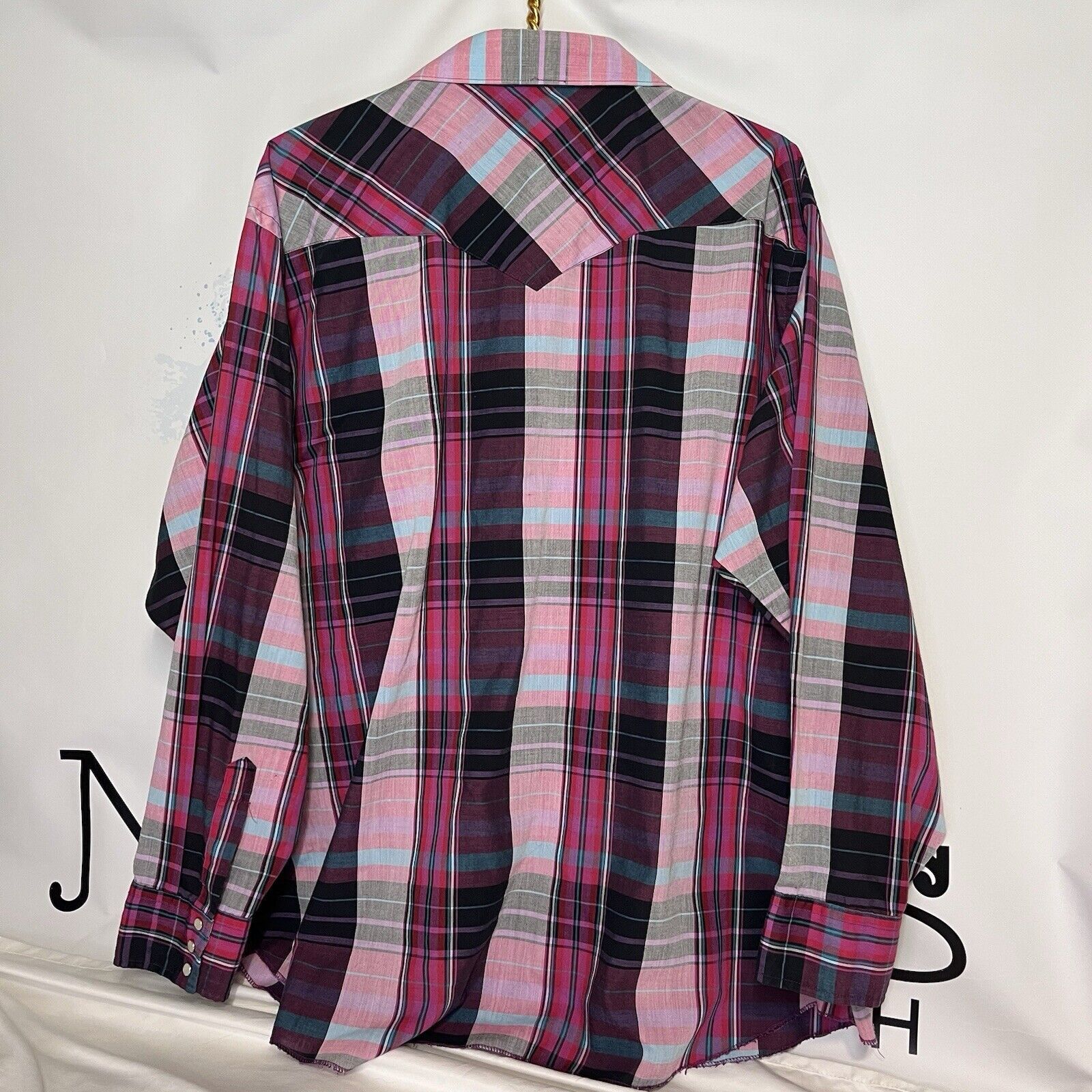 Wrangler VTG 90s Plaid Pearl Snap Western Rodeo Cowboy Cut Tail Shirt Size US XL / EU 56 / 4 - 5 Thumbnail