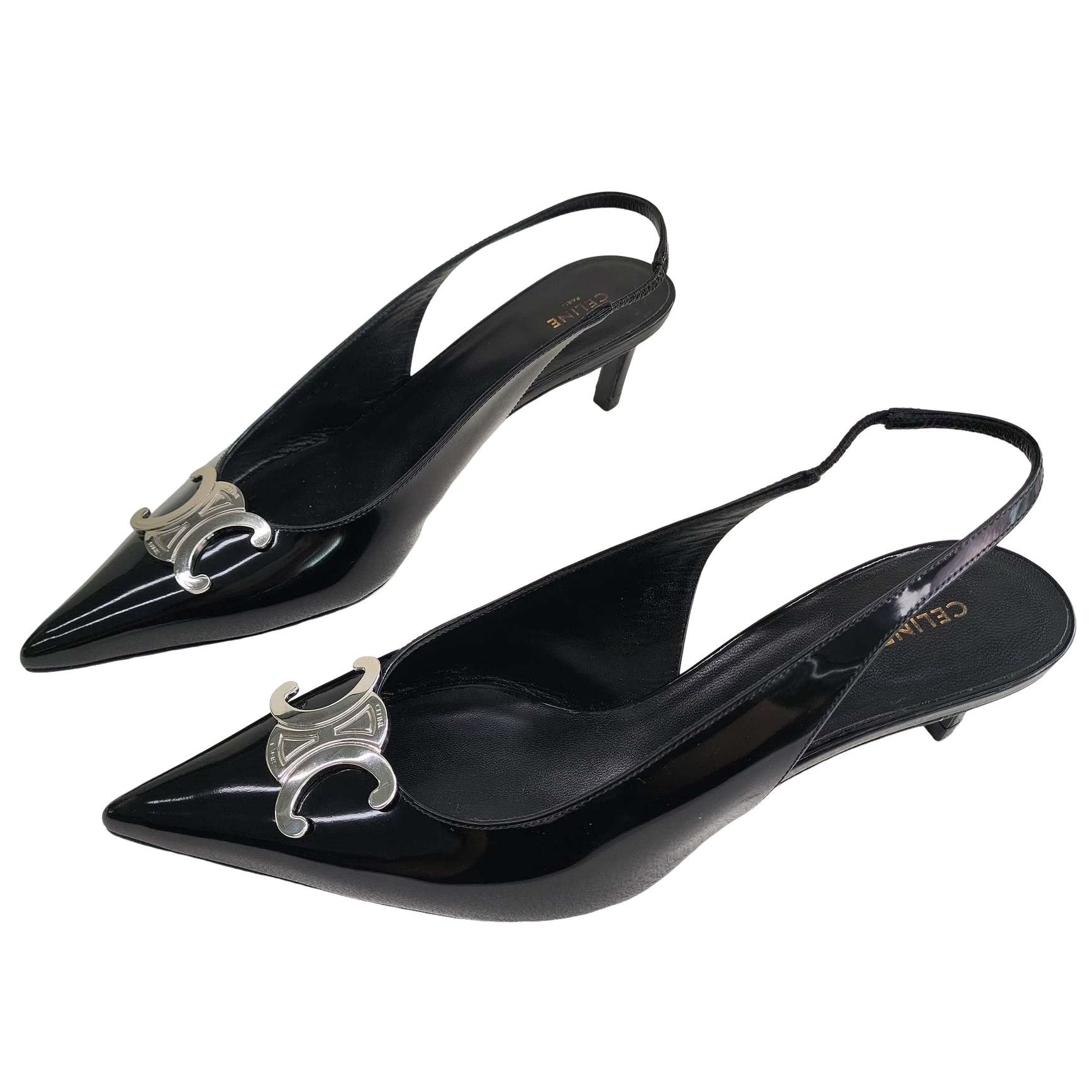 Celine Celine Triomphe Patent Slingback Heels Size 38 Size US 8 / IT 38 - 1 Thumbnail
