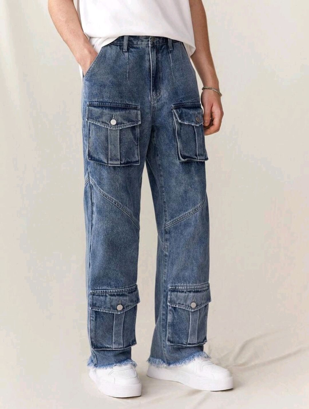 Pockets Cargo Jeans Bushpants Raw Hem