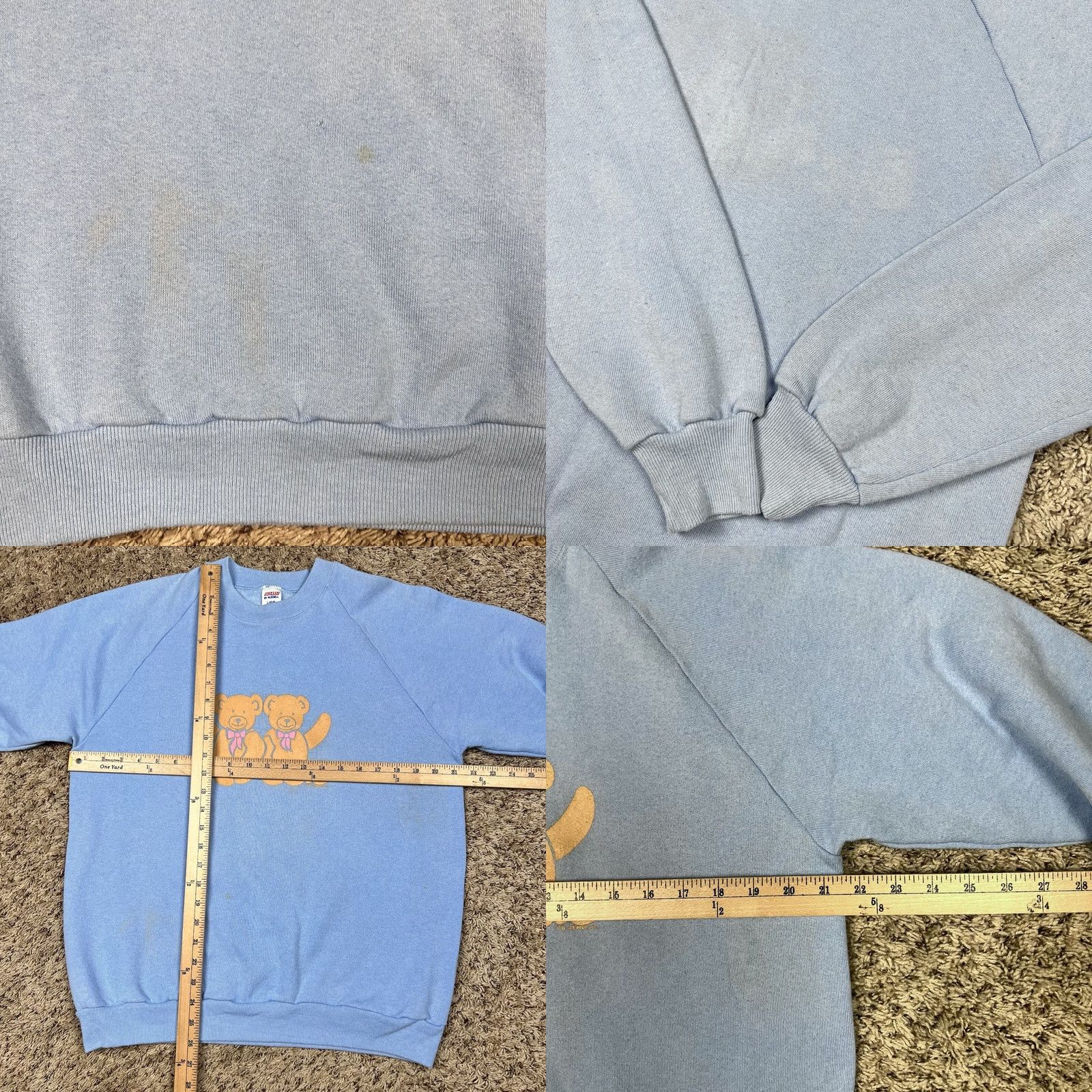 Vintage VINTAGE Jerzees By Russell Raglan Crewneck Sweatshirt Medium Blue Teddy Bear Graphic 80s 90s Unisex Adults Men Women Size US M / EU 48-50 / 2 - 8 Thumbnail