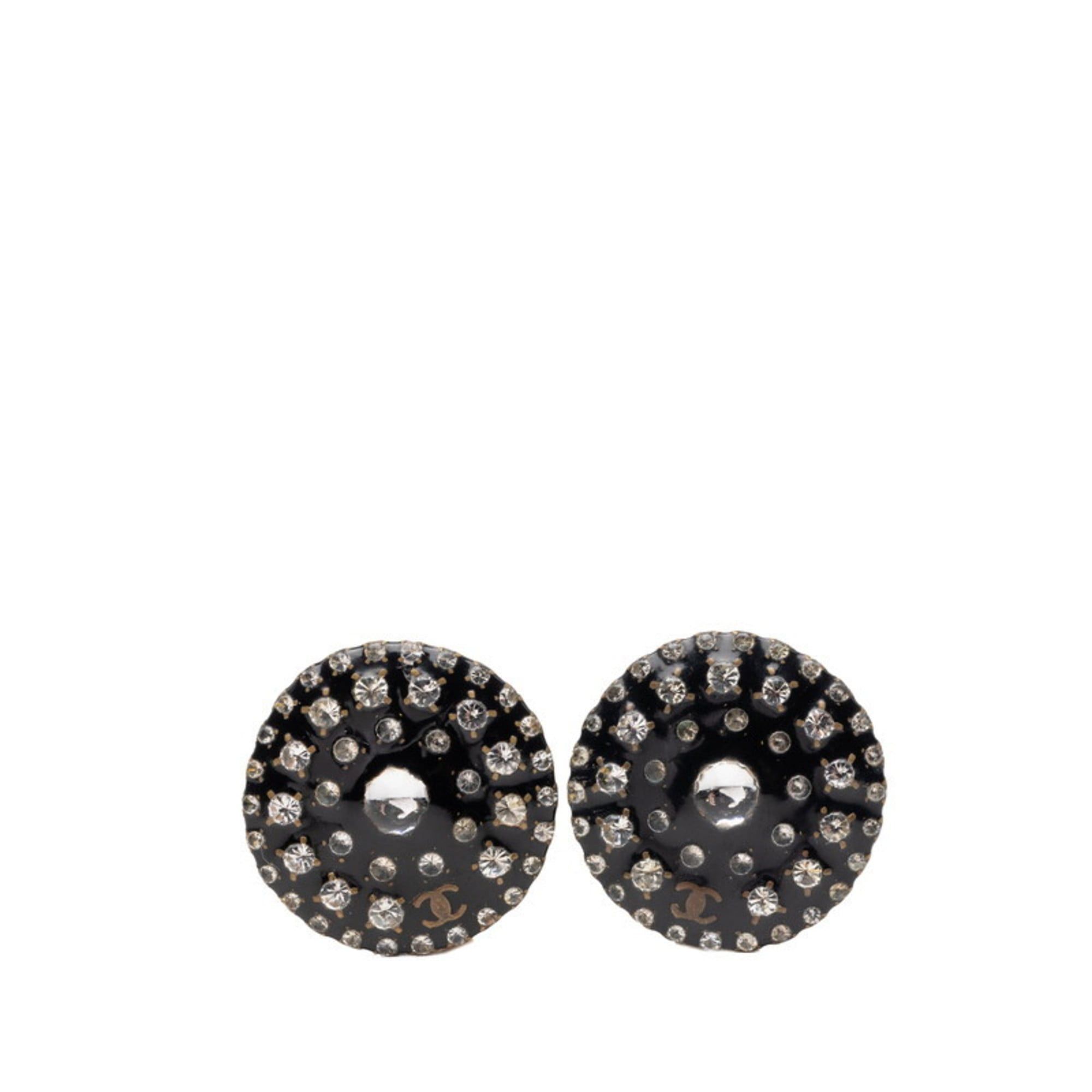 Chanel CHANEL Coco Mark Earrings, Gold and Black with Plated Rhinestones, Women's Size ONE SIZE - 1 Thumbnail