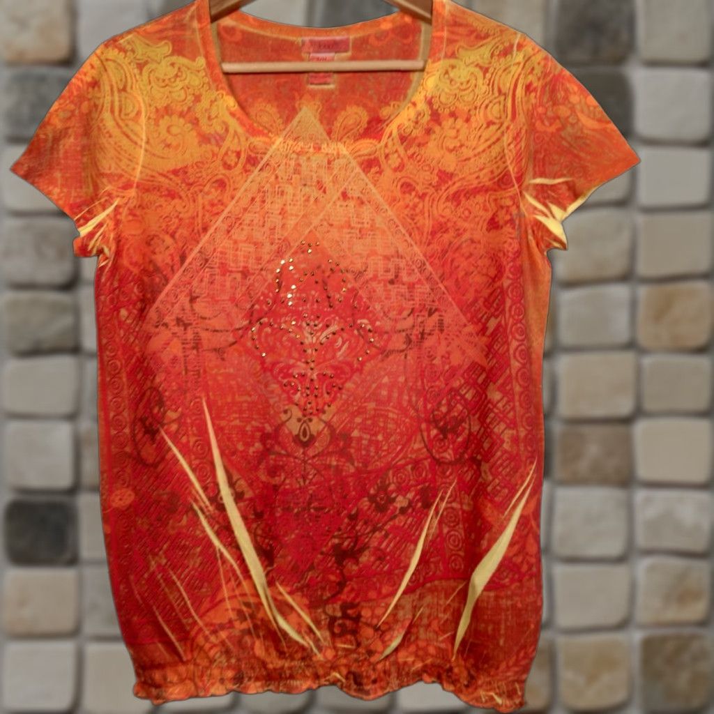 Vintage Loop 18 Shirt 9/11 Orange Yellow Graphic Geometric Print Studded Vintage Y2K Size US M / EU 48-50 / 2 - 1 Thumbnail