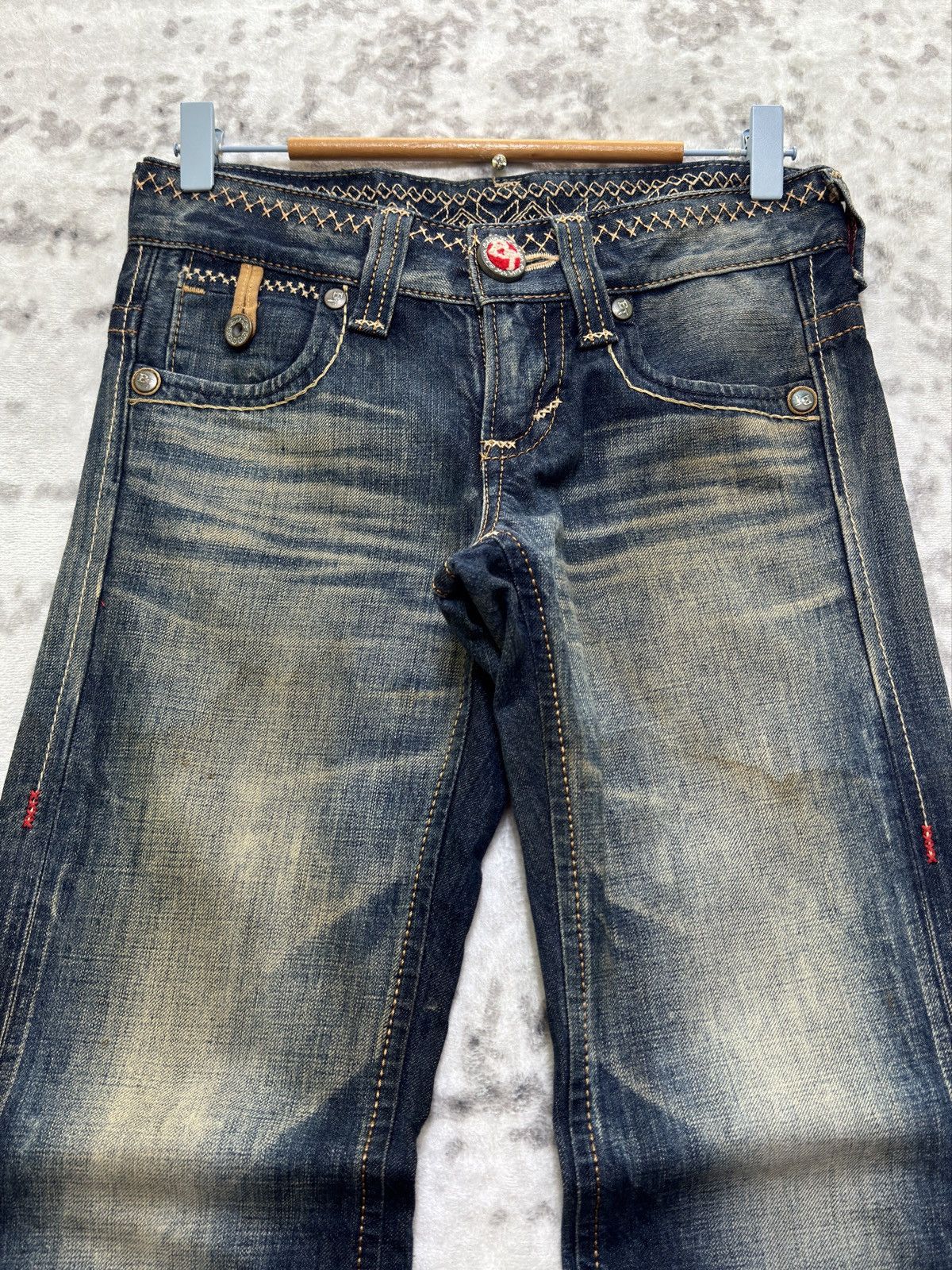 Edwin Edwin Blue Trip Flare Low Rise Mud Wash Buckle Back Denim Size US 28 / EU 44 - 3 Thumbnail